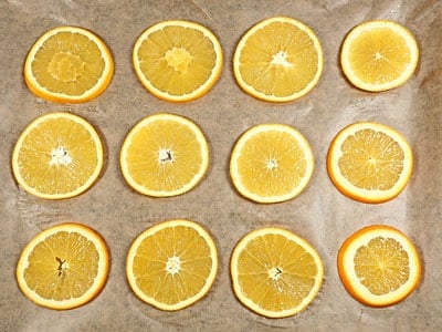 Orangenscheiben trocknen